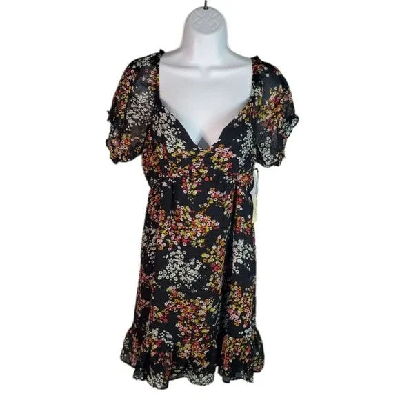 Liberty Love Dresses | Liberty Love Juniors Size Medium Dress Black Floral Ruffled Short Sleeves New! | Color: Black | Size: Mj | Marysites's Closet Liberty Love Dresses | Liberty Love Juniors Size Medium Dress Black Floral Ruffled Short Sleeves New! | Color: Black | Size: Mj | Marysites's Closet
